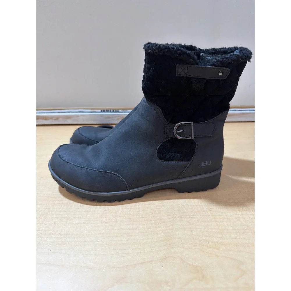 JBU Jambu Gabriella Black Water Resistant Quilted Faux Fur Boots Wide 9.5W